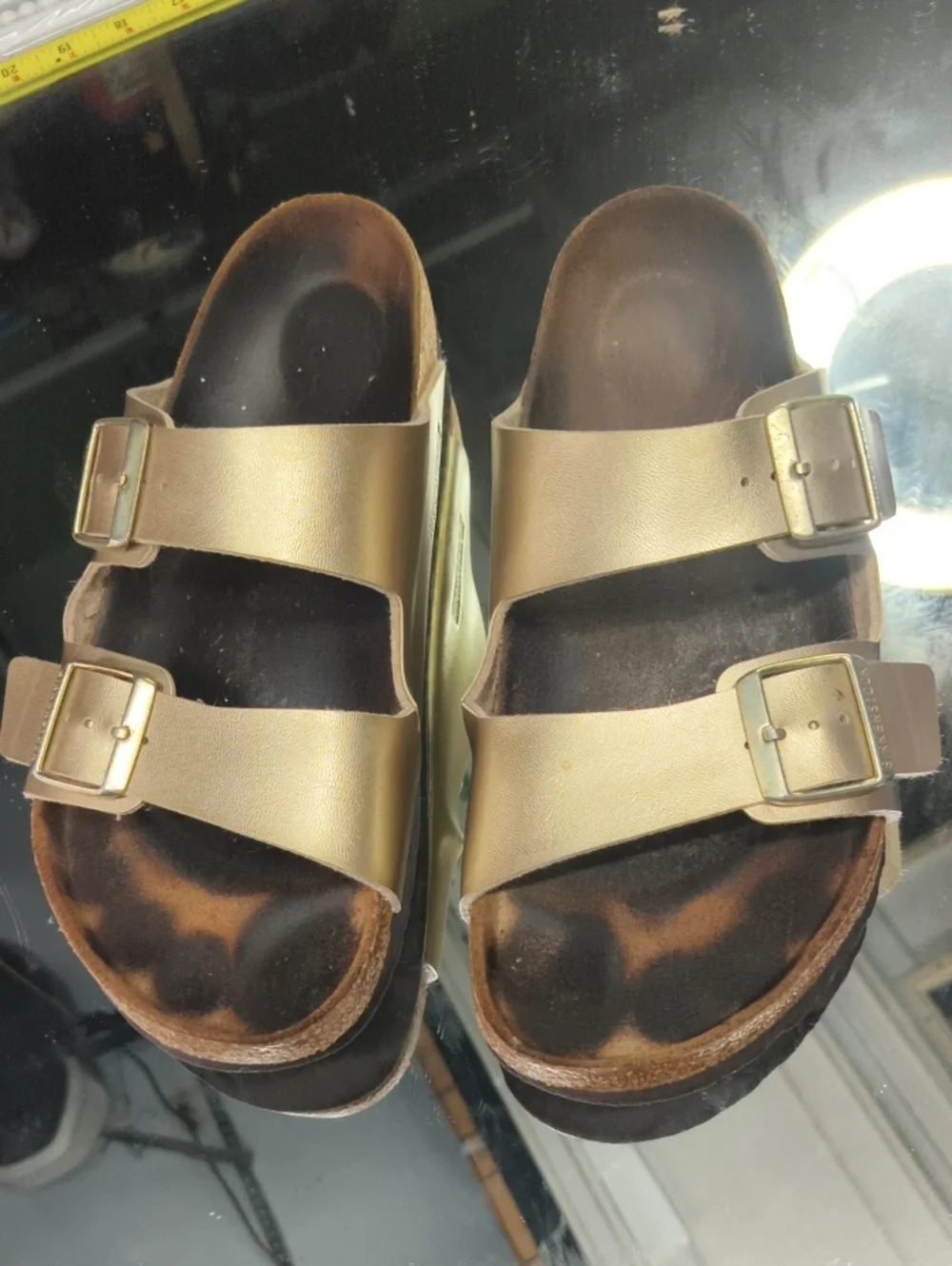 Birkenstock Mens 11 Double-Buckle Sandals in Metallic Gold